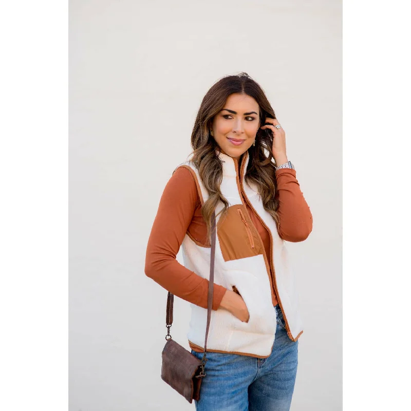 Accented Zipper Pocket Sherpa Vest