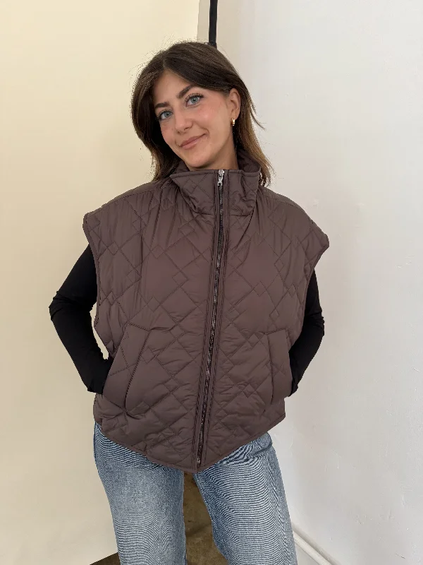 Current Air Imani Brown Oversized Quilted Vest