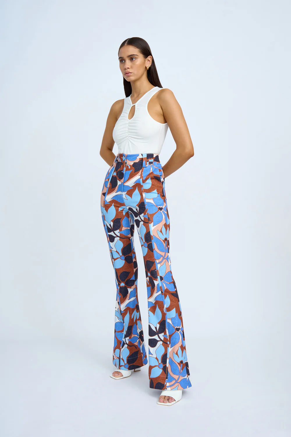 Ophelia Floral Flare Pant - Navy Tan Brn