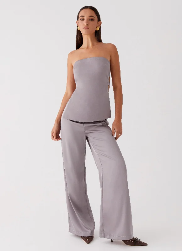 Palm Cove Satin Pants - Grey