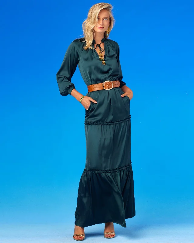 Agatha Ruffle Maxi Dress in Tuscan Cypress Green