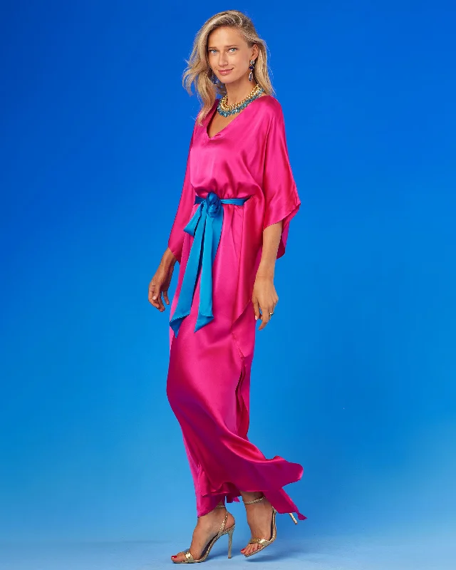 Amara Belted Silk Kaftan in Fuchsia Pink