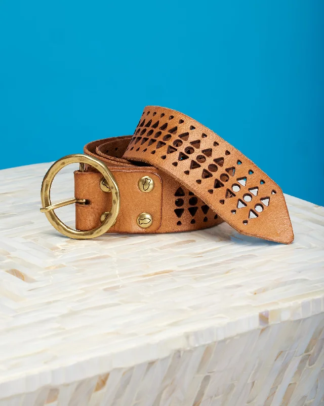 Campomaggi Malibu Pyramid Laser Cut Belt in Tan