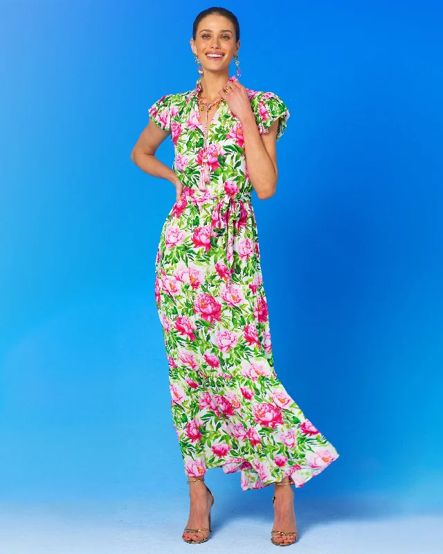 Charlotte Flutter Sleeve Maxi Dress in Peony Garden