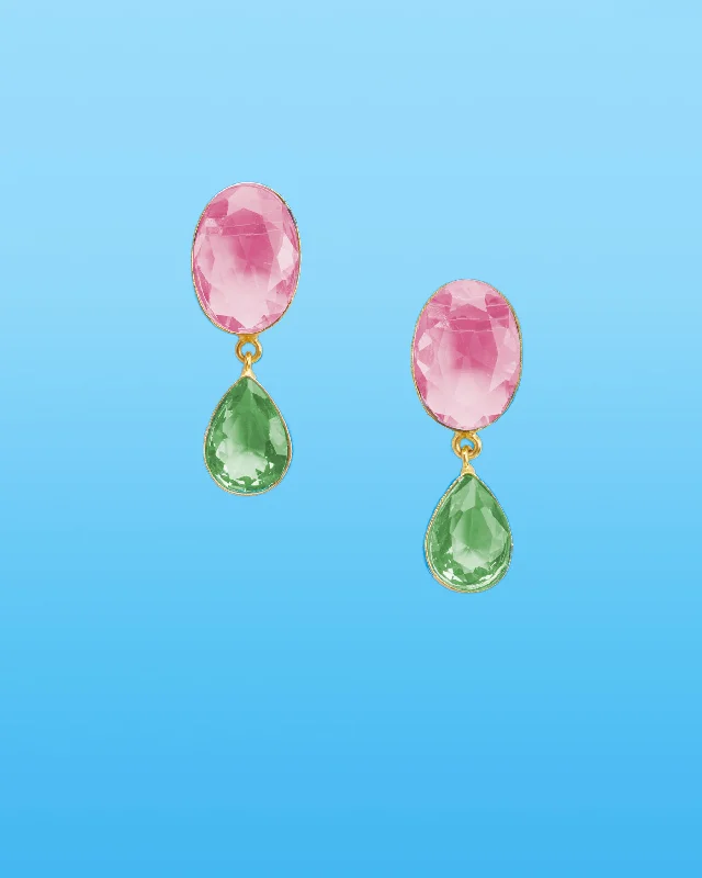 Chiara Dewdrop Earrings in Blush Pink and Mint Green