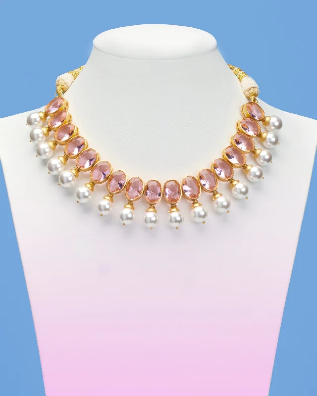 Gia Statement Necklace in Crystal Rose