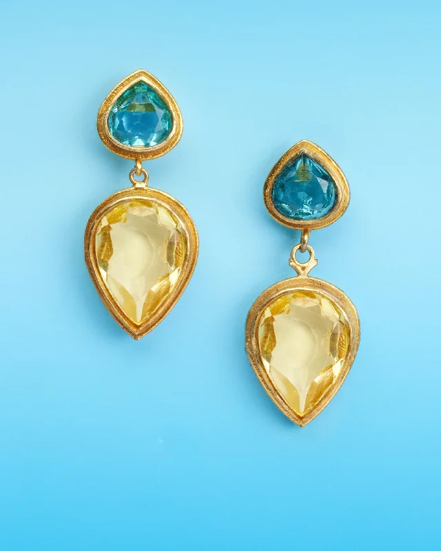 Hadley Tear Drop Earrings in Bermuda Blue and Lemon