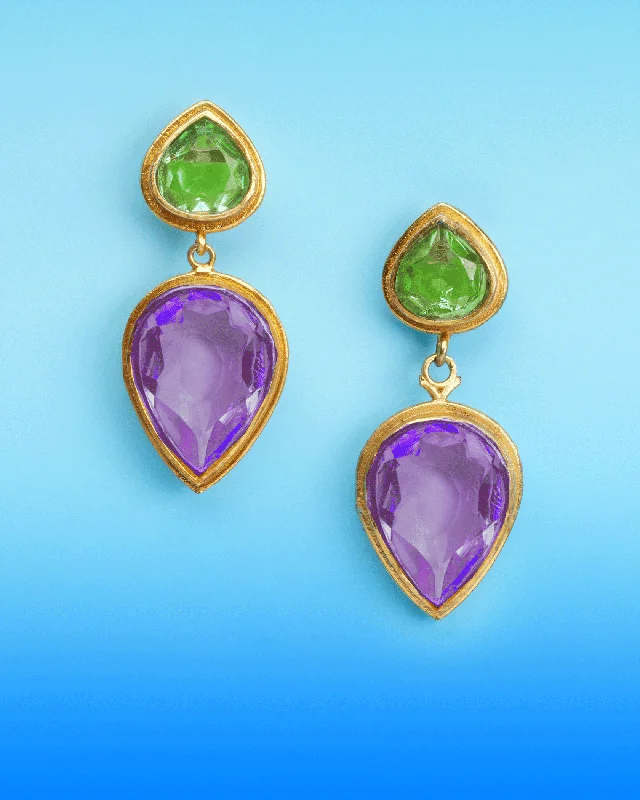 Hadley Tear Drop Earrings in Lime and Crystal Lavender