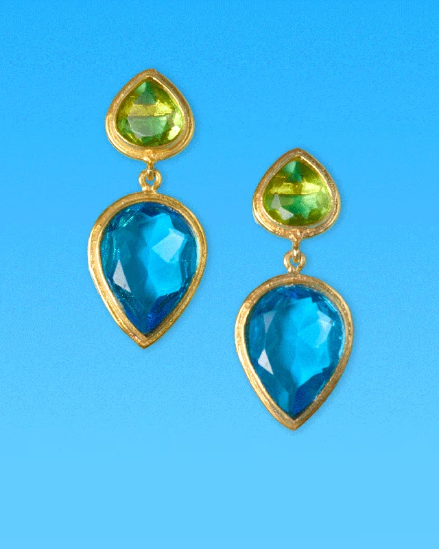 Hadley Tear Drop Earrings in Lime Green and Radiant Blue