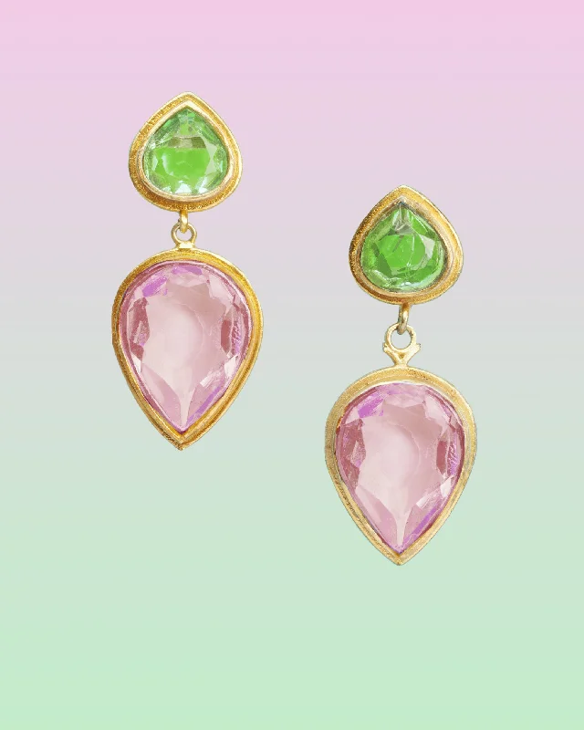 Hadley Tear Drop Earrings in Pink and Lime