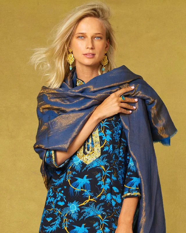 Josephine Reversible Pashmina Shawl in Bronze and Midnight Blue