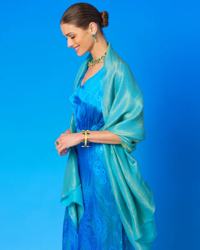 Josephine Reversible Pashmina Shawl in Gold Shimmer Turquoise