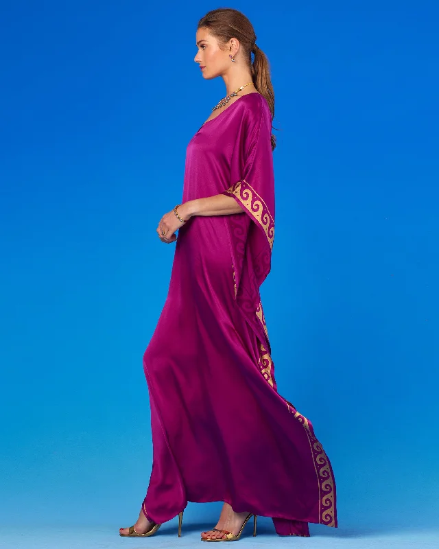 Minerva Silk Kaftan in Tyrian Fuchsia and Gold