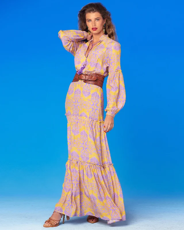 Sabina Maxi Dress in Mediterranean Wave Motif