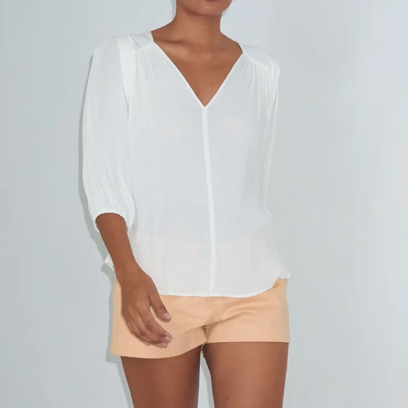 TRANSIT 3/4 SLEEVE TOP - Crinkled Rayon | Off White