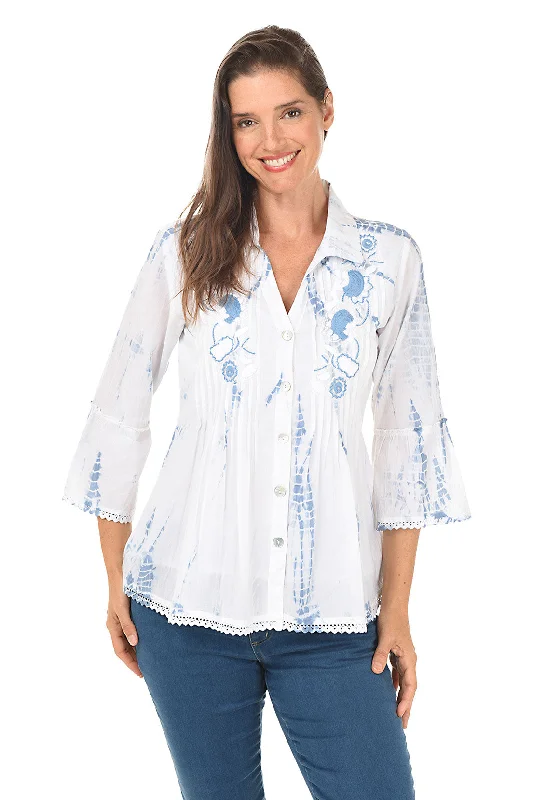 Blue Presley Embroidered Bell Sleeve Shirt