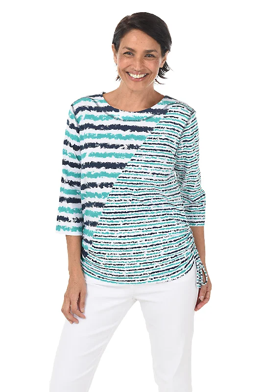 Petite Sea Spray Diagonal Stripe Side Shirred Top