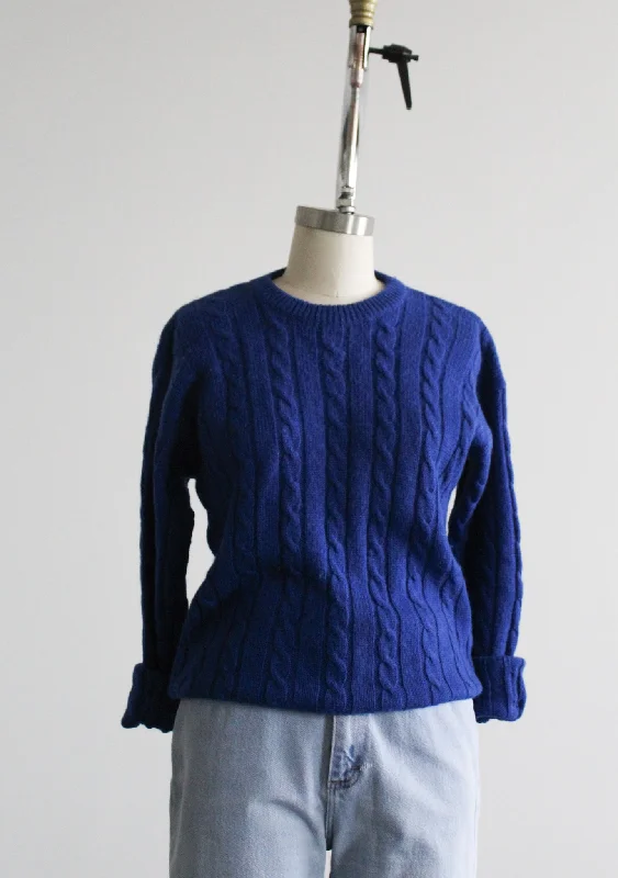 cobalt wool cable knit pullover