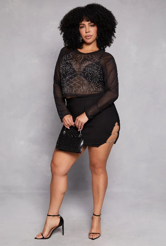 Plus Size Chain Caged Side Slit Mini Skirt