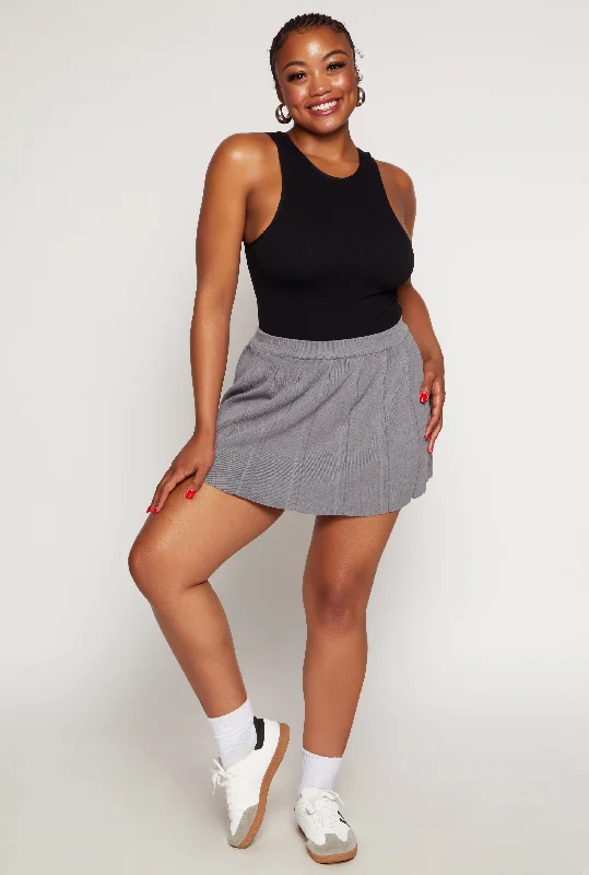 Plus Size Daisy Knit Pleated Mini Skort