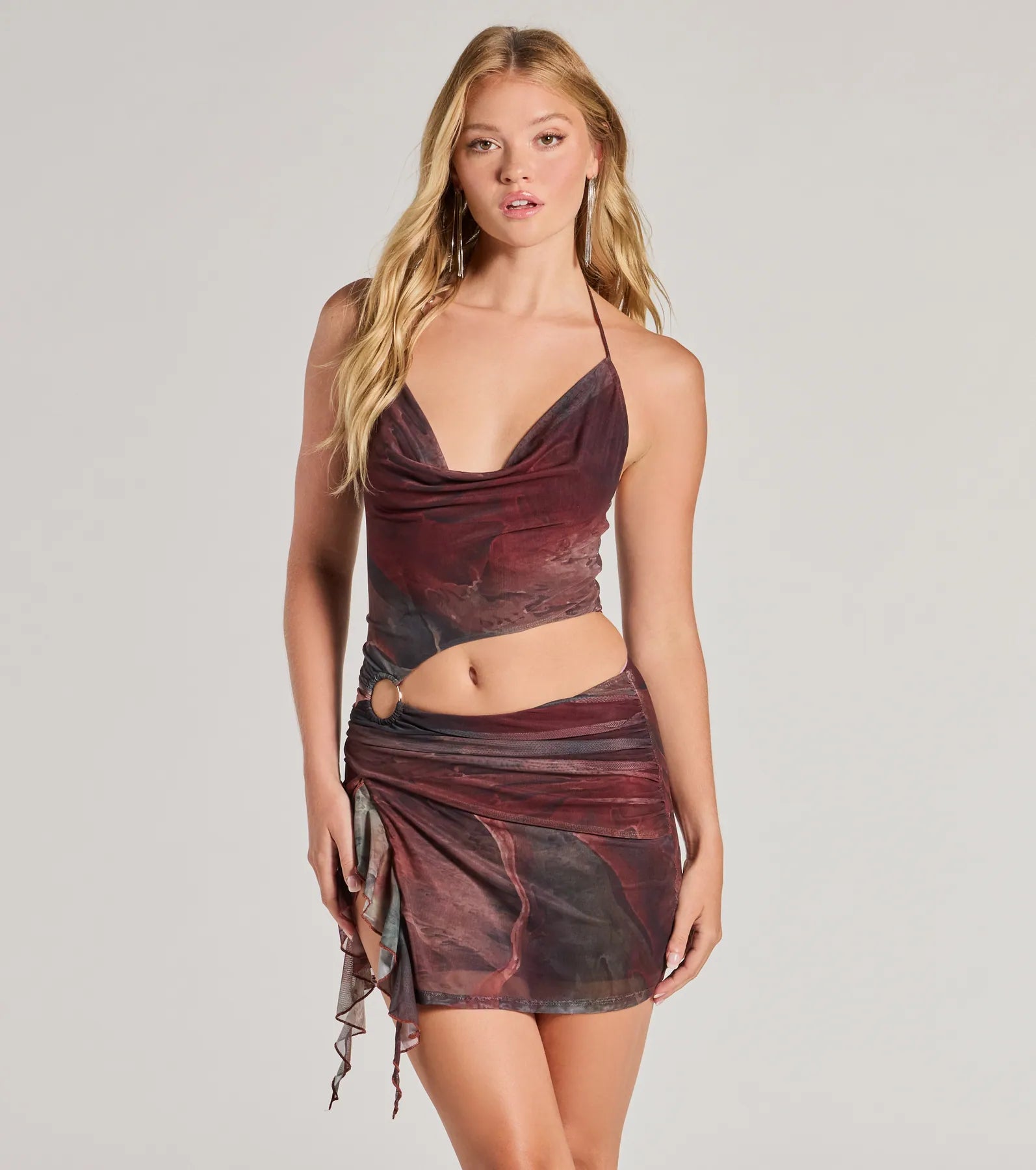 Daring Diva Abstract Print Cutout Halter Mini Dress