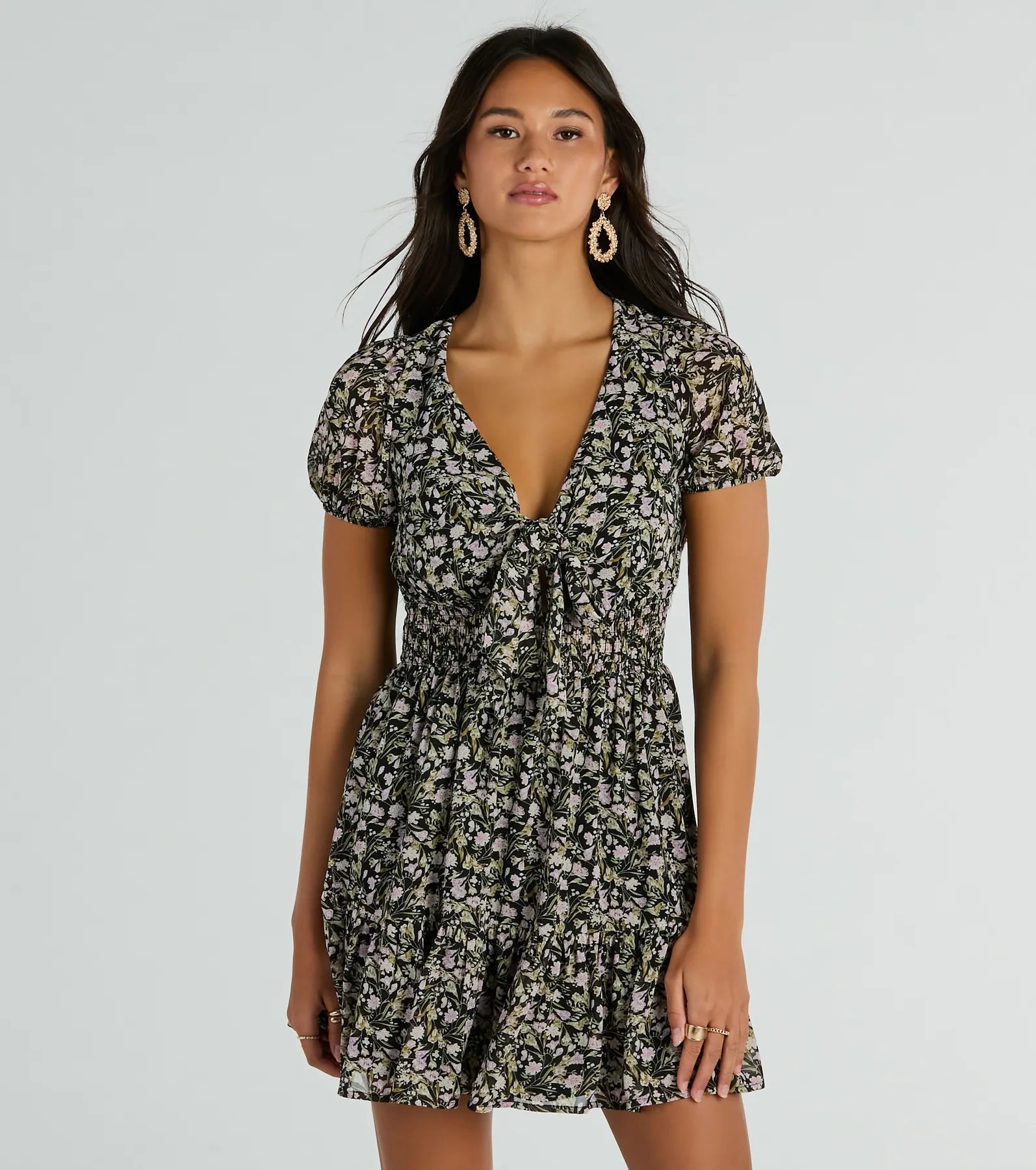 Favorite Fleur V-Neck Floral Chiffon Skater Dress