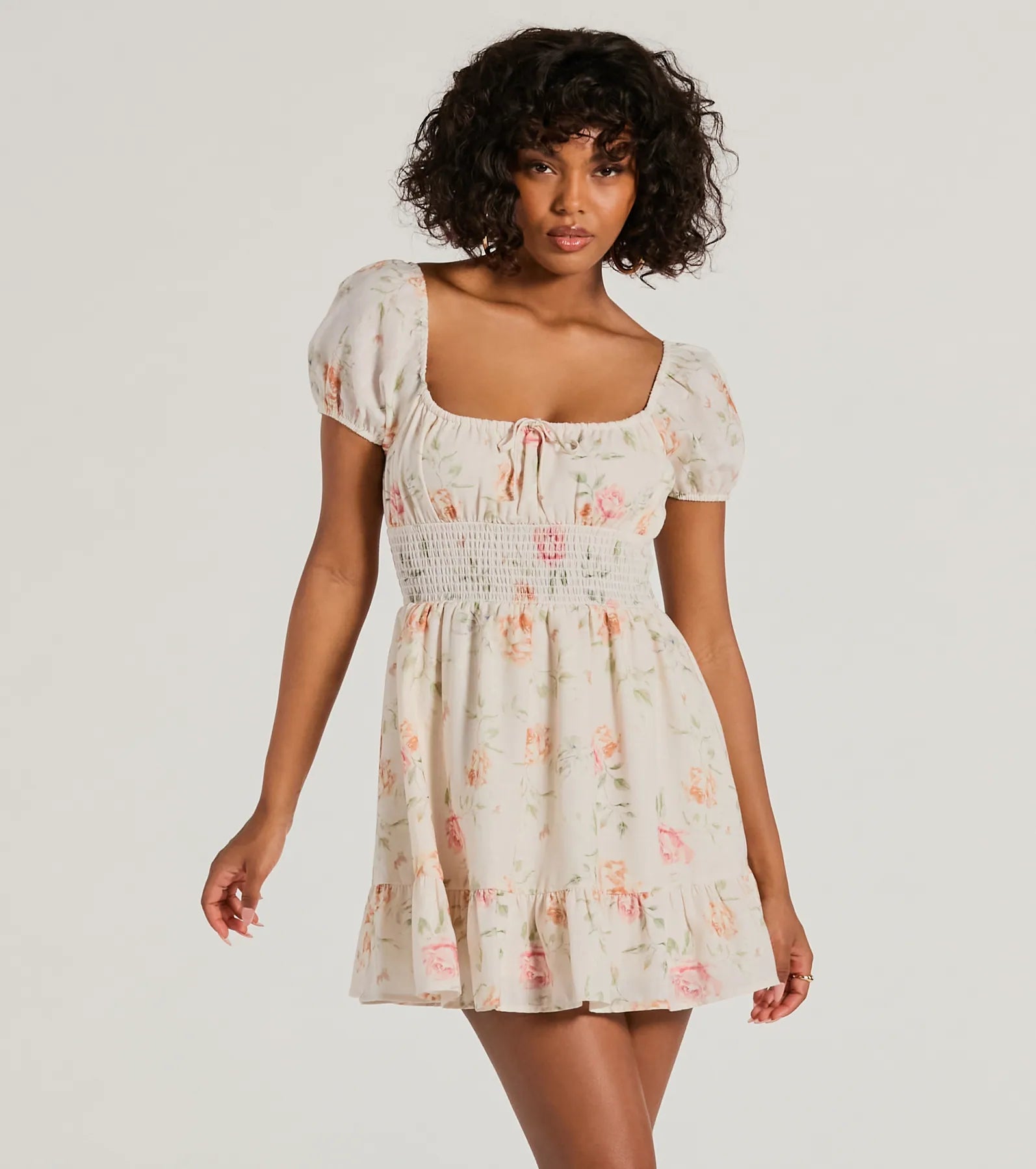 Sure To Love Floral Woven Puff-Sleeve Skater Dress